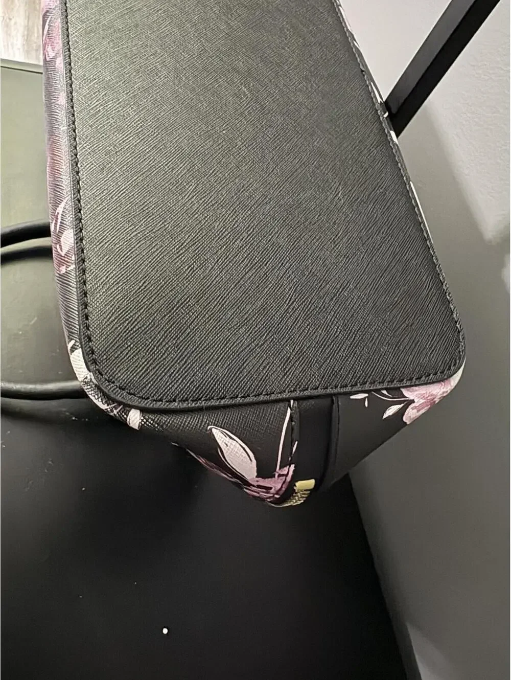 Karl Lagerfeld Paris Saffiano Floral Dome Satchel Handbag - Black & Pink